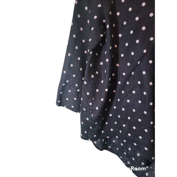 Chicos Top Womens Sz 8 Linen Blue White Dots Button Down Front Ties 3/4 Sleeve - Picture 3 of 6